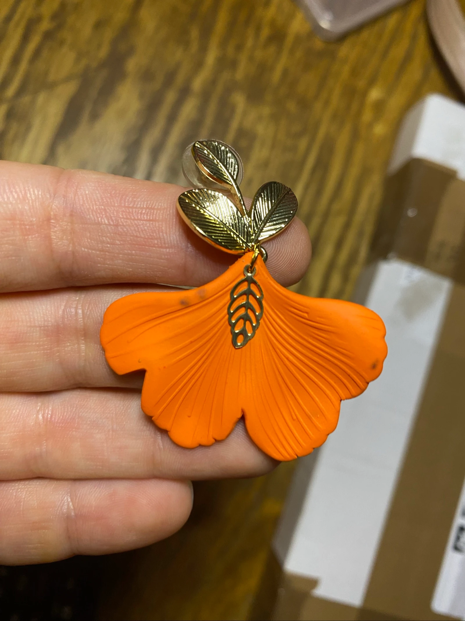 Pendientes hoja de ginkgo naranja – photo 5